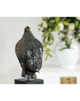 Vintage Bronze Buddha Head Sculpture Mounted on Black Laminate Display Base-5. Asian & Chinese Furniture, Art, Antiques, Vintage Home Décor for sale at FEA Home