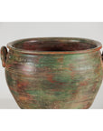 Vintage Ceramic Planter with Green, Brown, & Red Finish