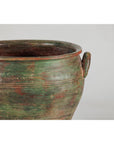 Vintage Ceramic Planter with Green, Brown, & Red Finish