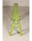 Opposite end view of green bench and A-frame support