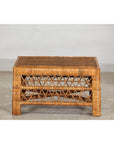 Vintage Country Style Low Rectangular Rattan Coffee Table with Lattice Base-11. Asian & Chinese Furniture, Art, Antiques, Vintage Home Décor for sale at FEA Home