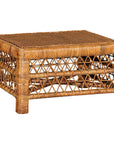 Vintage Country Style Low Rectangular Rattan Coffee Table with Lattice Base-1. Asian & Chinese Furniture, Art, Antiques, Vintage Home Décor for sale at FEA Home