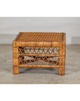 Vintage Country Style Low Rectangular Rattan Coffee Table with Lattice Base-4. Asian & Chinese Furniture, Art, Antiques, Vintage Home Décor for sale at FEA Home