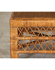 Vintage Country Style Low Rectangular Rattan Coffee Table with Lattice Base-8. Asian & Chinese Furniture, Art, Antiques, Vintage Home Décor for sale at FEA Home