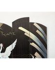 Vintage Four-Panel Black Lacquer Folding Screen with Hand-Painted Crane Motif-16. Asian & Chinese Furniture, Art, Antiques, Vintage Home Décor for sale at FEA Home