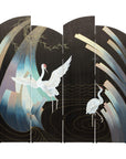 Vintage Four-Panel Black Lacquer Folding Screen with Hand-Painted Crane Motif-19. Asian & Chinese Furniture, Art, Antiques, Vintage Home Décor for sale at FEA Home