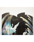 Vintage Four-Panel Black Lacquer Folding Screen with Hand-Painted Crane Motif-4. Asian & Chinese Furniture, Art, Antiques, Vintage Home Décor for sale at FEA Home