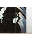 Vintage Four-Panel Black Lacquer Folding Screen with Hand-Painted Crane Motif-8. Asian & Chinese Furniture, Art, Antiques, Vintage Home Décor for sale at FEA Home