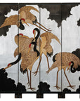 Vintage Four-Panel Screen with Silver Ground and Hand-Painted Cranes-1. Asian & Chinese Furniture, Art, Antiques, Vintage Home Décor for sale at FEA Home