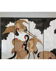 Vintage Four-Panel Screen with Silver Ground and Hand-Painted Cranes-3. Asian & Chinese Furniture, Art, Antiques, Vintage Home Décor for sale at FEA Home