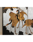 Vintage Four-Panel Screen with Silver Ground and Hand-Painted Cranes-5. Asian & Chinese Furniture, Art, Antiques, Vintage Home Décor for sale at FEA Home