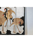 Vintage Four-Panel Screen with Silver Ground and Hand-Painted Cranes-6. Asian & Chinese Furniture, Art, Antiques, Vintage Home Décor for sale at FEA Home