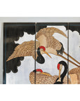 Vintage Four-Panel Screen with Silver Ground and Hand-Painted Cranes-7. Asian & Chinese Furniture, Art, Antiques, Vintage Home Décor for sale at FEA Home