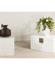 Silver metal hand-hammered jug with ring handle on white cube, minimal decor and plain background.