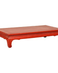 Vintage Low Red Lacquer Table with Chow Legs and Scalloped Apron-1. Asian & Chinese Furniture, Art, Antiques, Vintage Home Décor for sale at FEA Home