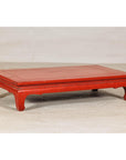 Vintage Low Red Lacquer Table with Chow Legs and Scalloped Apron-5. Asian & Chinese Furniture, Art, Antiques, Vintage Home Décor for sale at FEA Home