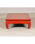 Vintage Low Red Lacquer Table with Chow Legs and Scalloped Apron-6. Asian & Chinese Furniture, Art, Antiques, Vintage Home Décor for sale at FEA Home