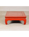 Vintage Low Red Lacquer Table with Chow Legs and Scalloped Apron-8. Asian & Chinese Furniture, Art, Antiques, Vintage Home Décor for sale at FEA Home