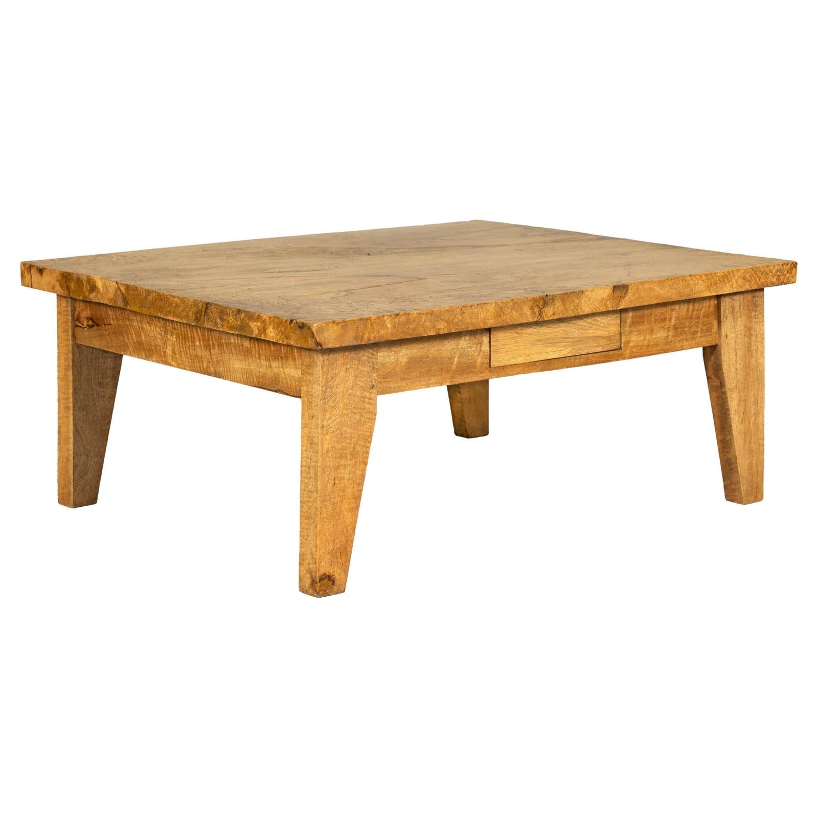 Vintage Mango Wood Coffee Table with Drawer and Tapered Legs-1. Asian & Chinese Furniture, Art, Antiques, Vintage Home Décor for sale at FEA Home
