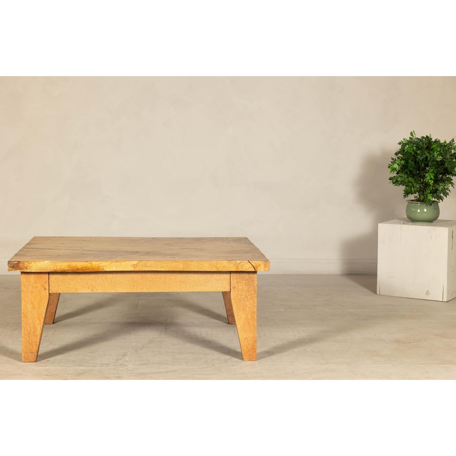 Vintage Mango Wood Coffee Table with Drawer and Tapered Legs-2. Asian & Chinese Furniture, Art, Antiques, Vintage Home Décor for sale at FEA Home
