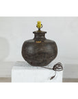 Vintage Metal Jug Converted to a Lamp with Painted Script