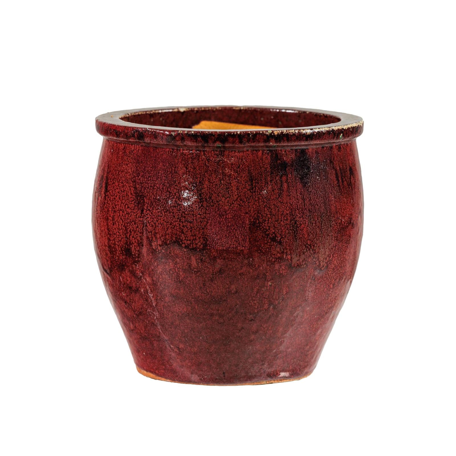 antique ceramic plant pot Vintage Oxblood Glazed Ceramic Planter with Flared Rim