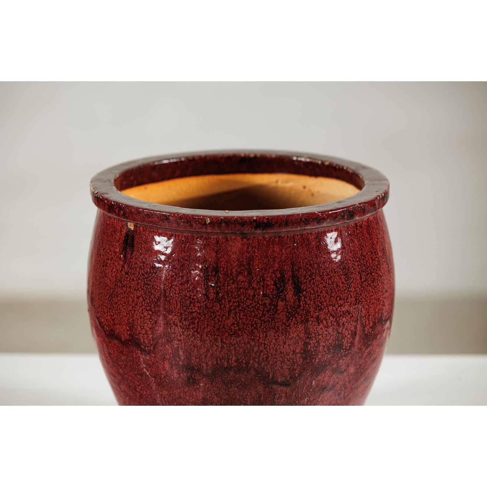 vintage planter pot Vintage Oxblood Glazed Ceramic Planter with Flared Rim