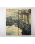 Vintage Painted Four-Panel Screen with Canal Village Scene-11. Asian & Chinese Furniture, Art, Antiques, Vintage Home Décor for sale at FEA Home