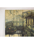 Vintage Painted Four-Panel Screen with Canal Village Scene-12. Asian & Chinese Furniture, Art, Antiques, Vintage Home Décor for sale at FEA Home