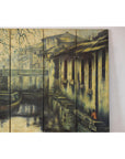 Vintage Painted Four-Panel Screen with Canal Village Scene-13. Asian & Chinese Furniture, Art, Antiques, Vintage Home Décor for sale at FEA Home