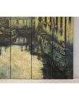 Vintage Painted Four-Panel Screen with Canal Village Scene-14. Asian & Chinese Furniture, Art, Antiques, Vintage Home Décor for sale at FEA Home