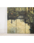 Vintage Painted Four-Panel Screen with Canal Village Scene-15. Asian & Chinese Furniture, Art, Antiques, Vintage Home Décor for sale at FEA Home