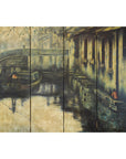 Vintage Painted Four-Panel Screen with Canal Village Scene-16. Asian & Chinese Furniture, Art, Antiques, Vintage Home Décor for sale at FEA Home