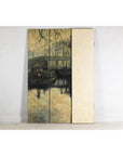 Vintage Painted Four-Panel Screen with Canal Village Scene-17. Asian & Chinese Furniture, Art, Antiques, Vintage Home Décor for sale at FEA Home