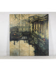Vintage Painted Four-Panel Screen with Canal Village Scene-2. Asian & Chinese Furniture, Art, Antiques, Vintage Home Décor for sale at FEA Home