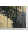 Vintage Painted Four-Panel Screen with Canal Village Scene-5. Asian & Chinese Furniture, Art, Antiques, Vintage Home Décor for sale at FEA Home