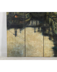 Vintage Painted Four-Panel Screen with Canal Village Scene-6. Asian & Chinese Furniture, Art, Antiques, Vintage Home Décor for sale at FEA Home
