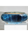 Vintage Shigaraki Style Low Blue Planter with Wide Opening