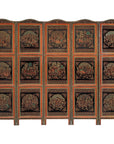 Vintage Thai Five-Panel Lacquered Screen with Gilt Figural and Animal Scenes-1. Asian & Chinese Furniture, Art, Antiques, Vintage Home Décor for sale at FEA Home