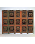 Vintage Thai Five-Panel Lacquered Screen with Gilt Figural and Animal Scenes-2. Asian & Chinese Furniture, Art, Antiques, Vintage Home Décor for sale at FEA Home