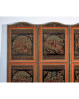 Vintage Thai Five-Panel Lacquered Screen with Gilt Figural and Animal Scenes-4. Asian & Chinese Furniture, Art, Antiques, Vintage Home Décor for sale at FEA Home