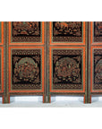 Vintage Thai Five-Panel Lacquered Screen with Gilt Figural and Animal Scenes-7. Asian & Chinese Furniture, Art, Antiques, Vintage Home Décor for sale at FEA Home