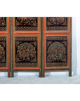 Vintage Thai Five-Panel Lacquered Screen with Gilt Figural and Animal Scenes-9. Asian & Chinese Furniture, Art, Antiques, Vintage Home Décor for sale at FEA Home