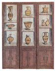 Vintage Three-Panel Screen with Painted Classical Vessel Motifs-1. Asian & Chinese Furniture, Art, Antiques, Vintage Home Décor for sale at FEA Home