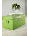 Vintage Wooden Trunk with Bright Green Finish and Brass Hardware