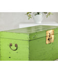 Vintage Wooden Trunk with Bright Green Finish and Brass Hardware