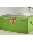 Vintage Wooden Trunk with Bright Green Finish and Brass Hardware