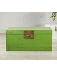 Vintage Wooden Trunk with Bright Green Finish and Brass Hardware