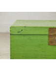 Vintage Wooden Trunk with Bright Green Finish and Brass Hardware