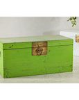 Vintage Wooden Trunk with Bright Green Finish and Brass Hardware